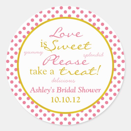 Rosa und goldene Polka Dot Candy Buffet Stickers (Vorderseite)