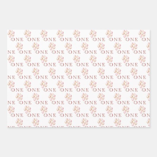 Rosa und goldene Prinzessin Crown Girl 1. Geburtst Geschenkpapier Set (Vorderseite 3)