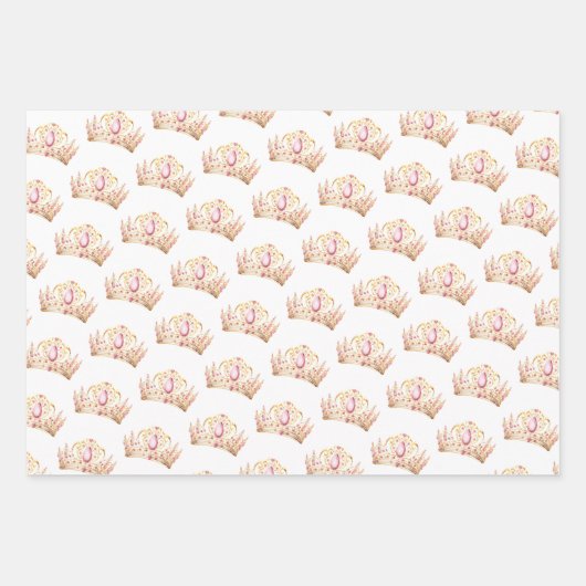Rosa und goldene Prinzessin Crown Girl zum Geburts Geschenkpapier Set (Vorderseite)