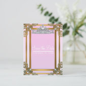 Rosa und goldene Prinzessin Crown Tiara Save the D Ankündigungspostkarte (Stehend Vorderseite)