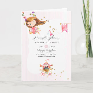 Rosa und goldene Prinzessin Girl 2. Geburtstags-Pa Einladung