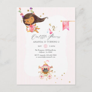 Rosa und goldene Prinzessin Girl 2. Geburtstags-Pa Einladungspostkarte