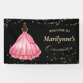 Rosa und goldene Prinzessin Quinceañera Willkommen Banner (Horizontal)
