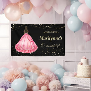 Rosa und goldene Prinzessin Quinceañera Willkommen Banner