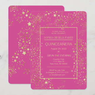 Rosa und goldene Quinceñera-Party Einladung