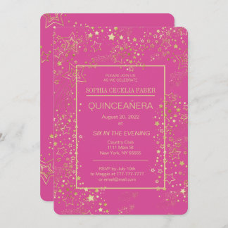 Rosa und goldene Quinceñera-Party Einladung