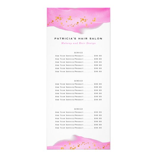 Rosa und goldene Rackkarte für den Glitzer Werbekarte (Hinten)