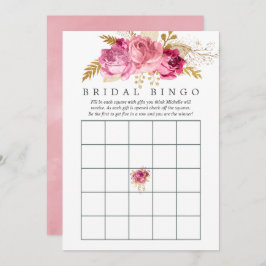 Rosa und goldene Rose Aquarell Brautparty Bingo Einladung
