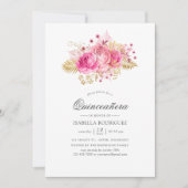 Rosa und goldene Rose Aquarellfarben Einladung (Vorderseite)