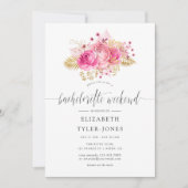 Rosa und goldene Rose Bachelorette Wochenende Einladung (Vorderseite)