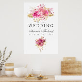 Rosa und goldene Rose - Begrüßung Poster (Küche)