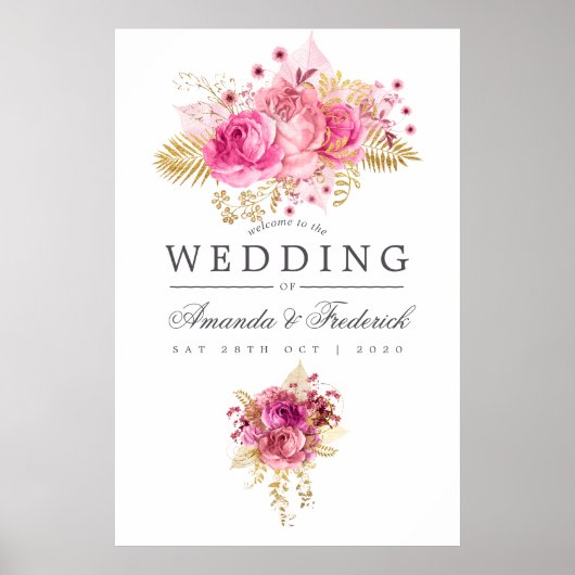 Rosa und goldene Rose - Begrüßung Poster (Vorne)