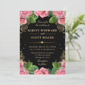 Rosa und goldene Rose Blumenhochzeit Einladung (Stehend Vorderseite)