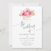 Rosa und goldene Rose Einladung zur Hochzeitsfeier (Vorderseite)