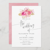 Rosa und goldene Rose Einladung zur Hochzeitsfeier (Vorne/Hinten)