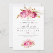 Rosa und goldene Rose Einladung zur Hochzeitsfeier (Vorderseite)