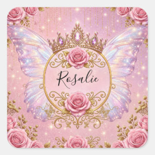 Rosa und Goldene Rose Florale Feenprinzessin Schme Quadratischer Aufkleber