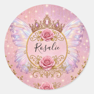 Rosa und Goldene Rose Florale Feenprinzessin Schme Runder Aufkleber