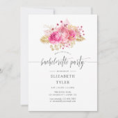 Rosa und goldene Rose Junggeselinnen-Abschied Einladung (Vorderseite)