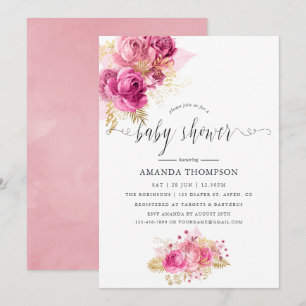 Rosa und goldene Rosen Aquarell-Baby Shower Einladung