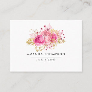 Rosa und goldene Rosen Aquarell-Blumen Visitenkarte