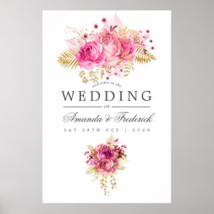 Rosa und goldene Rosen Aquarell Hochzeitsbegrüßung Poster
