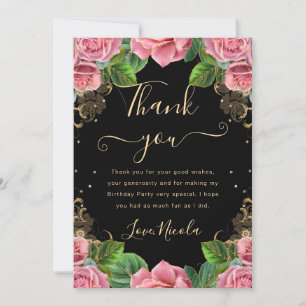 Rosa und goldene Rosen Floral Geburtstag Dankeskarte