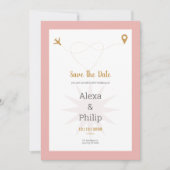 Rosa und goldene Save the Date Hochzeit Einladung (Vorderseite)