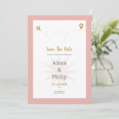 Rosa und goldene Save the Date Hochzeit Einladung (Stehend Vorderseite)