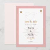 Rosa und goldene Save the Date Hochzeit Einladung (Vorne/Hinten)