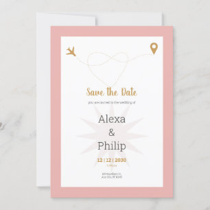 Rosa und goldene Save the Date Hochzeit Einladung