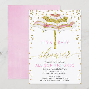 Rosa und goldene Schirmdusche Einladung