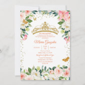 Rosa und goldene Schmetterling-Mis-Quinte Einladung (Vorderseite)