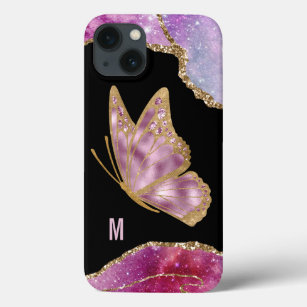Rosa und goldene Schmetterlinge Mit Monogramm Case-Mate iPhone Hülle