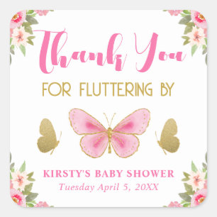 Rosa und goldene Schmetterlingsflora-Girl-Babydusc Quadratischer Aufkleber