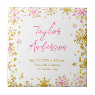 Rosa und goldene Schneeflocken Baby Birnenstatisti Fliese