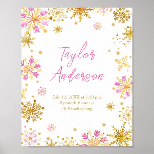 Rosa und goldene Schneeflocken Geburtsstunde Poster (Vorne)