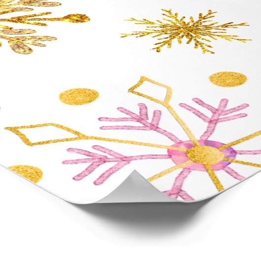 Rosa und goldene Schneeflocken Kinderdusche Willko Poster (Ecke)