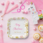 Rosa und goldene Schneeflocken Weihnachts-Party Pappteller (Party)