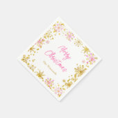 Rosa und goldene Schneeflocken Weihnachts-Party Serviette (Ecke)