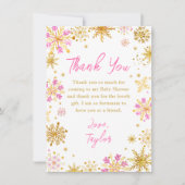 Rosa und goldene Schneeflocken Winter Baby Dusche Dankeskarte (Vorderseite)