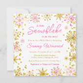 Rosa und goldene Schneeflocken Winter Baby Dusche Einladung (Vorderseite)