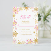Rosa und goldene Schneeflocken Winter RSVP Karte (Stehend Vorderseite)