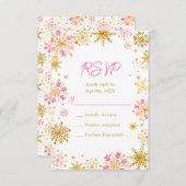 Rosa und goldene Schneeflocken Winter RSVP Karte (Vorne/Hinten)