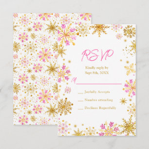 Rosa und goldene Schneeflocken Winter RSVP Karte