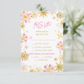 Rosa und goldene Schneeflocken Wintermesse RSVP Karte (Stehend Vorderseite)