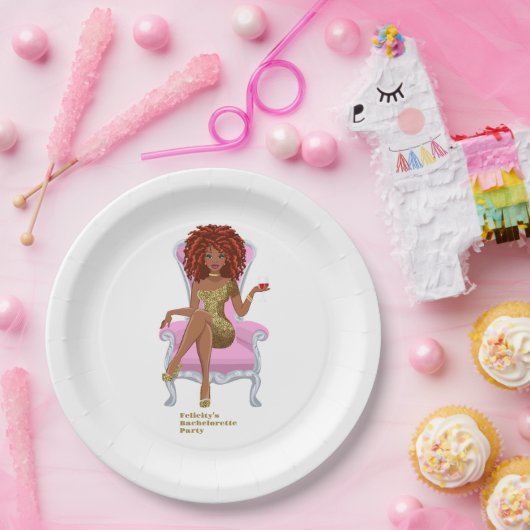 Rosa und goldene schwarze Frau Pappteller (Party)