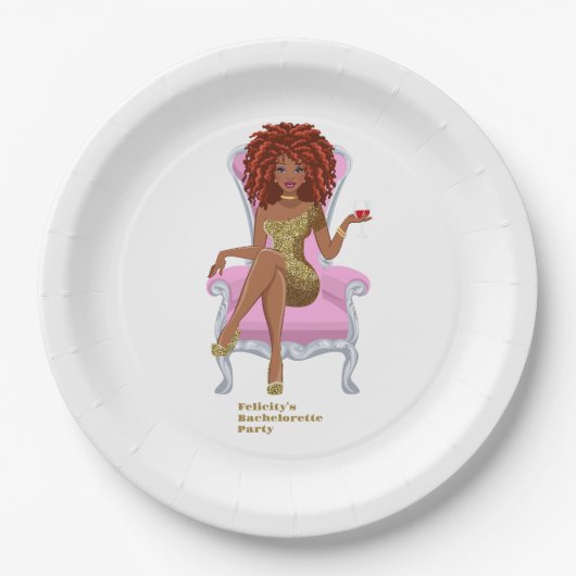 Rosa und goldene schwarze Frau Pappteller (Vorderseite)