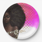 Rosa und goldene schwarze Frau Pappteller (Vorderseite)