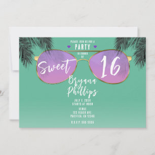 Rosa und goldene Sonnenbrille Teal Sommer Sweet 16 Einladung